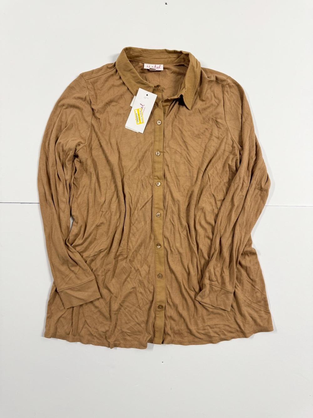 Maternity Ingrid & Isabel Long-Sleeve Button-Down Shirt in Tan